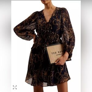 Ted Baker Black Dress with Gold Floral Design